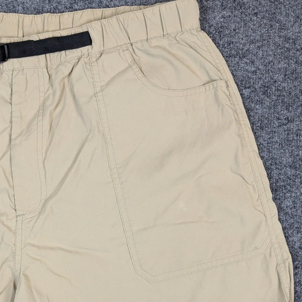 Orvis Mens XL Hiking Cargo Shorts Tan Nylon Built-in Belt Mesh Pocket Khaki